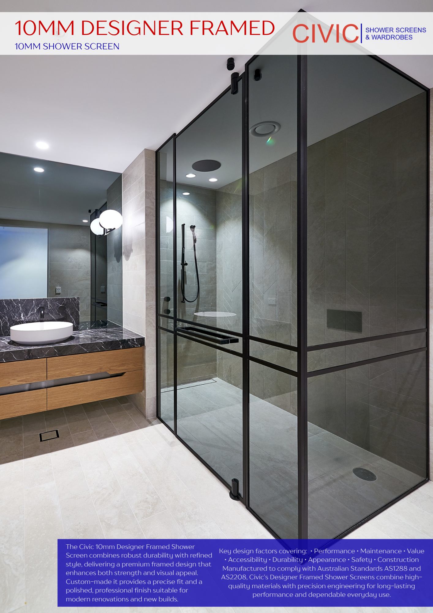 DESIGNER FRAMED: 10MM SHOWER SCREENS